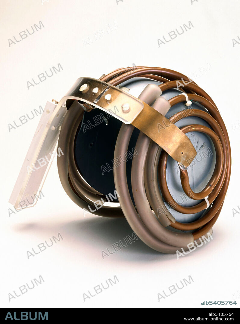 'Jedi' helmet, used with Cryogenic Magnetic Resonance Imaging Machine. To take MRI (Magnetic Resonance Imaging) scans of the brain, these helmets were worn by children and adults. The coils are aerials for picking up MRI signals. Naming them after the Jedi knights in Star Wars films encouraged children to put them on and not to be frightened. MRI builds up a picture of the human body by using high frequency radio waves known as NMR (Nuclear Magnetic Resonance). Supplied by Science Museum, London, courtesy of Wellcome Images.