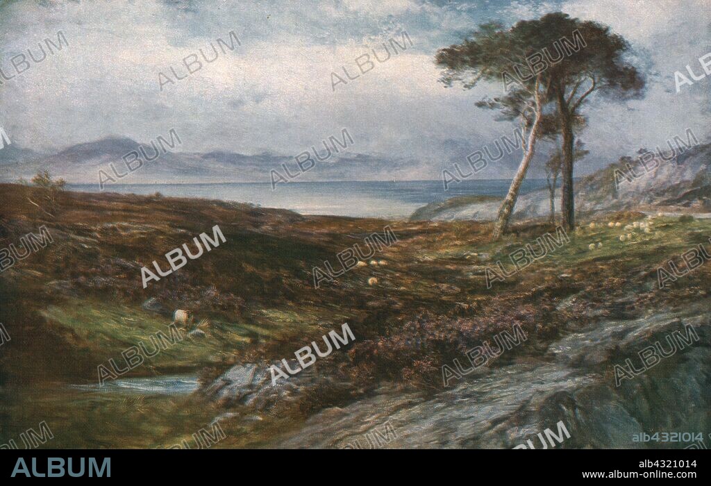 JOHN MACWHIRTER. 'Heather: Scottish Highlands', c1910, (c1930). Sheep grazing among the heather in Scotland. Painting in the Ferens Art Gallery in Kingston upon Hull, Yorkshire. From "Modern Masterpieces of British Art". [The Amalgamated Press Ltd., London, c1930].