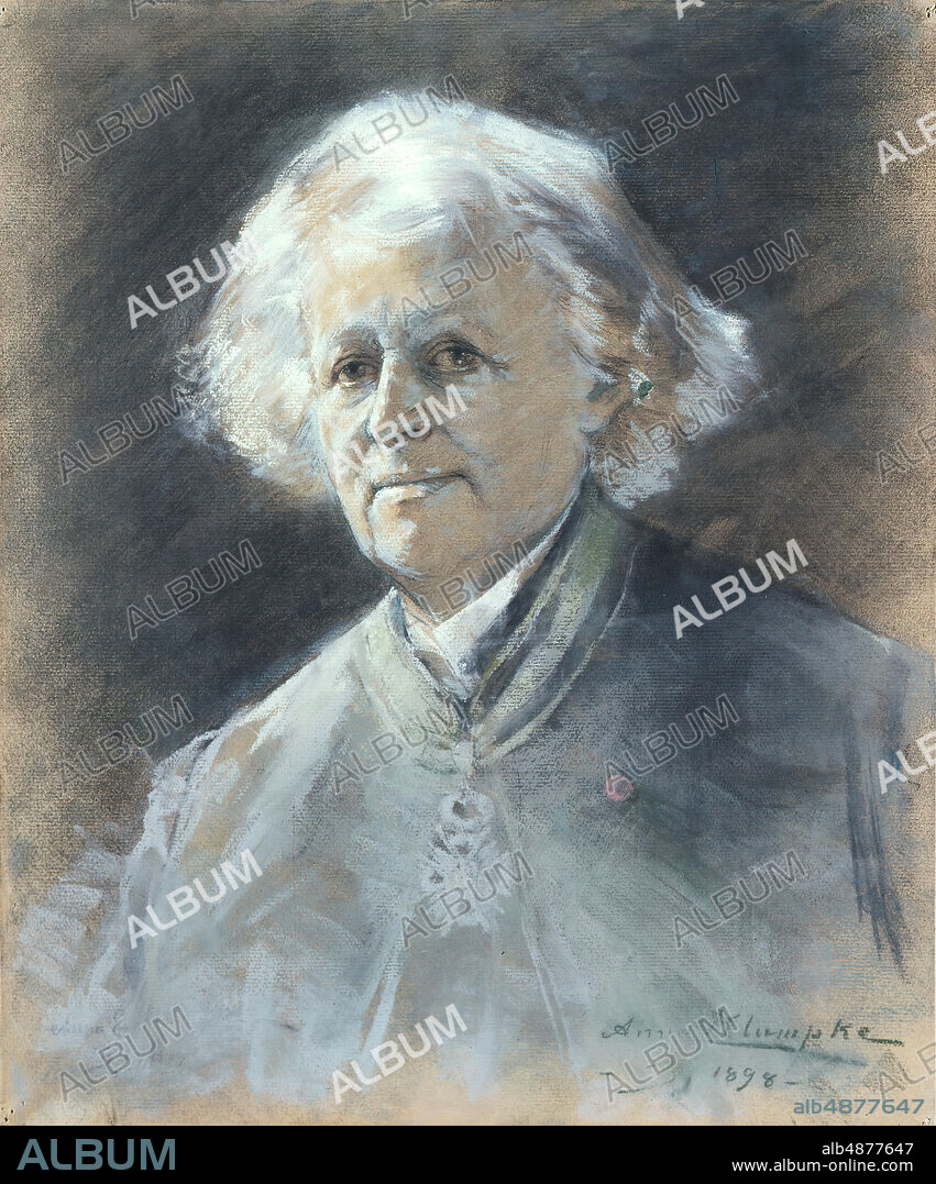 Anna Elizabeth Klumpke, Portrait of Rosa Bonheur, 1898, pastel on paper, 21 7/8 in. x 17 15/16 in. (55.5 cm. x 45.5 cm.), Anna Klumpke's pastel portrait of the French painter Rosa Bonheur was created a year before Bonheur's death. Celebrated in her day as the most famous female painter of the nineteenth century, Bonheur was known for her realistic renderings of animals, especially horses. Klumpke, a native of San Francisco and a student at the Académie Julian in Paris, met Bonheur in France in 1889. Shortly thereafter the two women began a partnership that lasted until Bonheur's death. At that time Klumpke inherited Bonheur's estate and studio and for many years worked to preserve her artistic legacy. In this pastel drawing, which served as a preparatory sketch for a larger oil portrait now in the collection of the Metropolitan Museum of Art, Klumpke depicts Bonheur wearing her medal of the Order of the Legion of Honor.