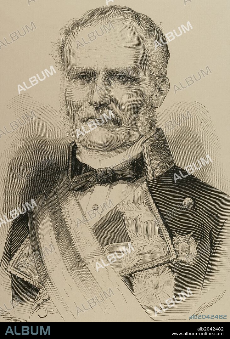 Teniente general Isidro de Hoyos y Rubín de Celis (1793-1875), marqués de Hoyos, Vizconde de Manzanera y Marqués de Zornoza. General español. Se distinguió en la Guerra de Independencia y, como realiasta, en la guerra civil (1835-39). Venció al cura Merino en Bilbiestre. Ministro de Guerra (1843). Grabado por Paris. "La Ilustración Española y Americana", año 1875.