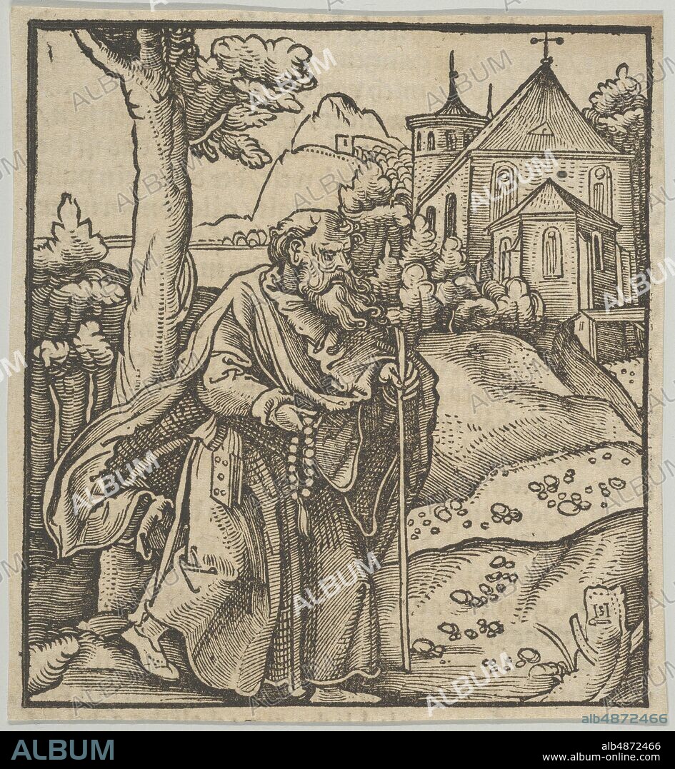An Old Pilgrim Walking to the Right, from Hymmelwagen auff dem, wer wol lebt..., 1517.