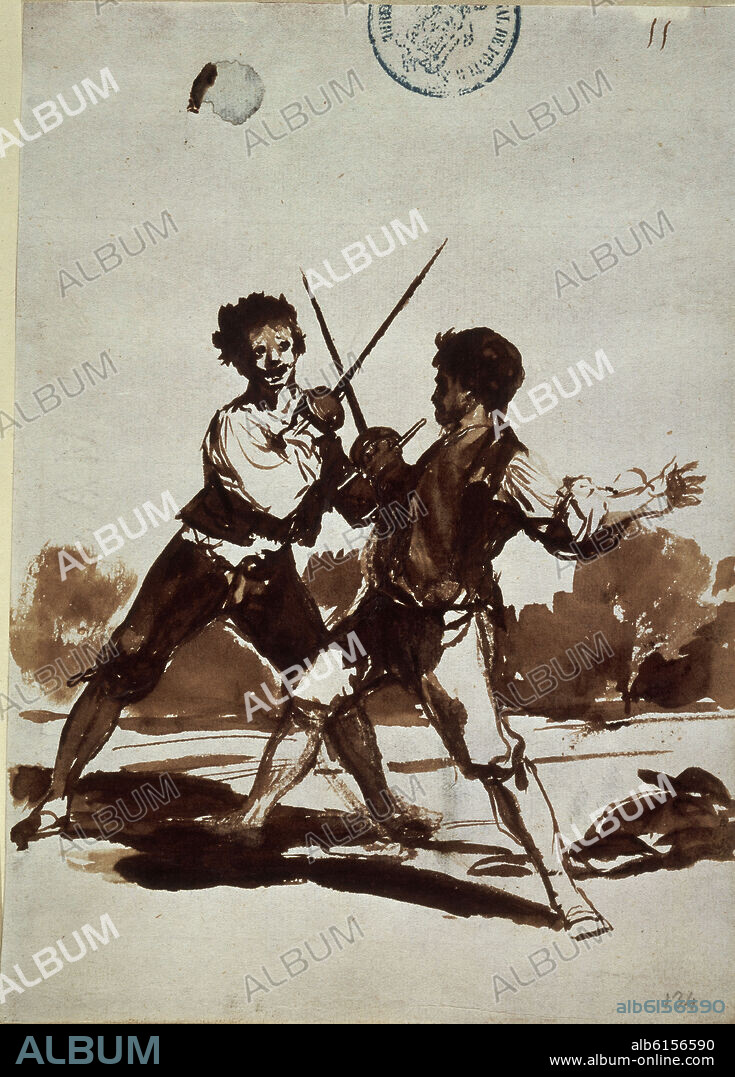 FRANCISCO DE GOYA. DESAFIO.....EN GUARDIA - ALBUM F, 14 - DIBUJO SIGLO XIX.