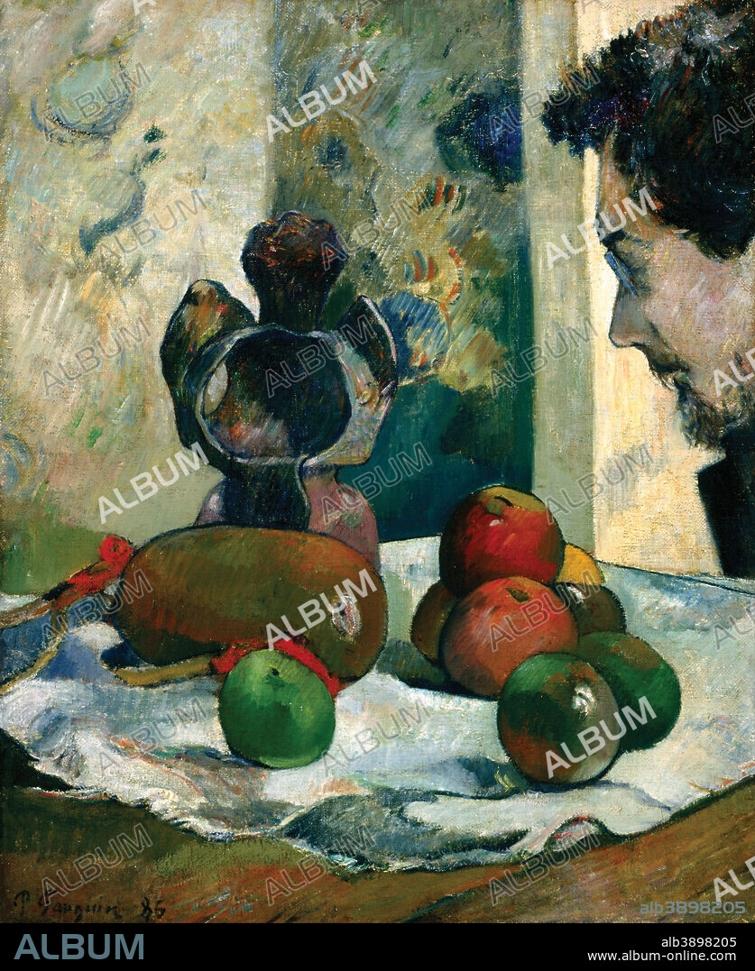 EUGÈNE HENRI PAUL GAUGUIN. Nature morte au profil de Laval / Still Life with Profile of Laval. Date/Period: 1886. Oil paintings. Oil on canvas. Height: 18.1 in (46 cm); Width: 15 in (38.1 cm).