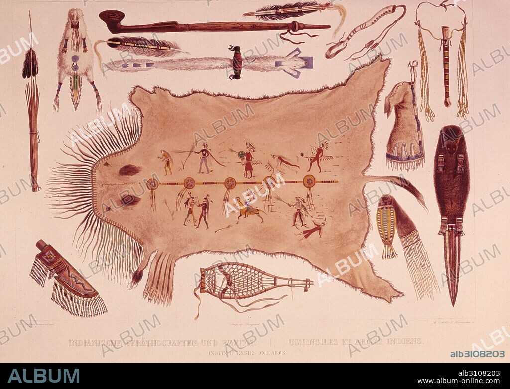 CHARLES BODMER. Utensilios y armas indias.