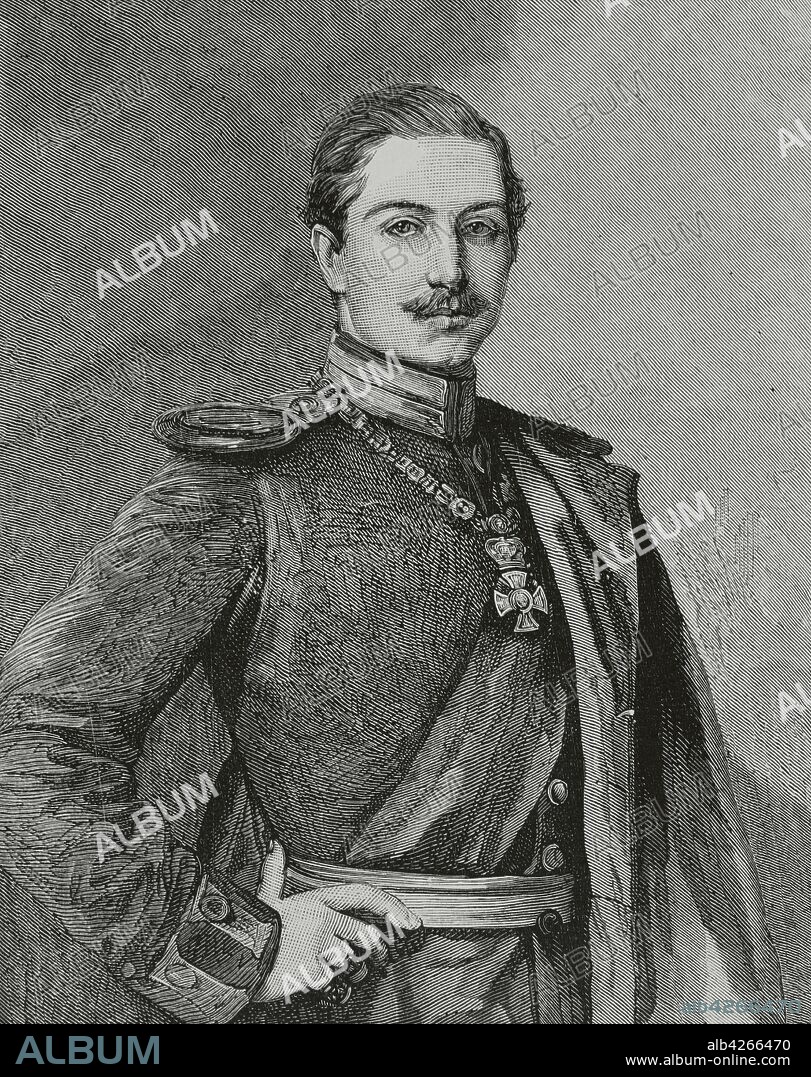 Guillermo II de Alemania (1859-1941). Ultimo emperador o káiser del Imperio alemán y el último rey de Prusia. Retrato siendo aún príncipe. Grabado. La Ilustración Española y Americana,8 de mazo de 1881.