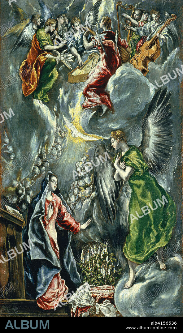 EL GRECO. Greco  (Doménikos Theotokópoulos) (Candía 1541 - Toledo 1614). La Anunciación (hacia 1596 - 1600). Óleo sobre lienzo. 114 x 67 cm.