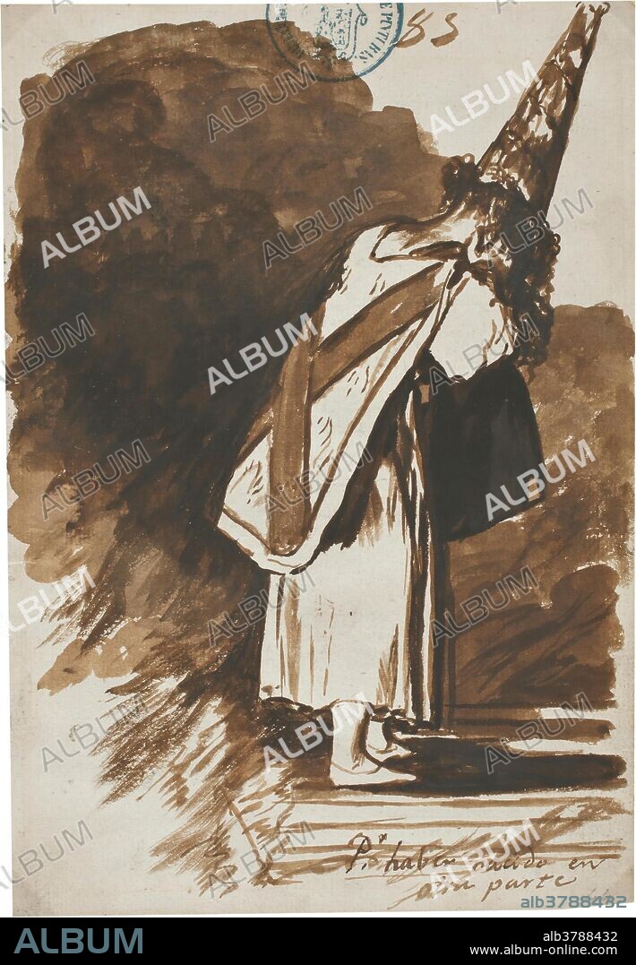 Francisco de Goya y Lucientes / 'For having been born elsewhere ( Album C, 85)'. 1810 - 1811. Wash, Brush, Grey-brown ink, Iron gall ink on laid paper.