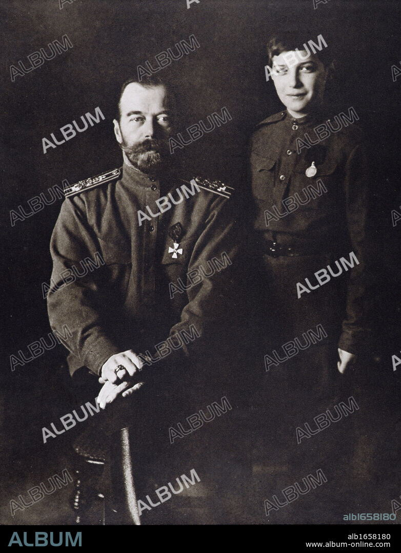 Nicholas II last Emperor of Russia 1868 to 1918 with his Son Alexis 1904 to 1918 Photograph from L Illustration magazine 1916.