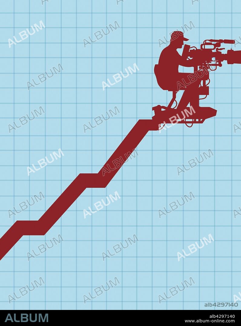 Cameraman filming from top of line graph.
