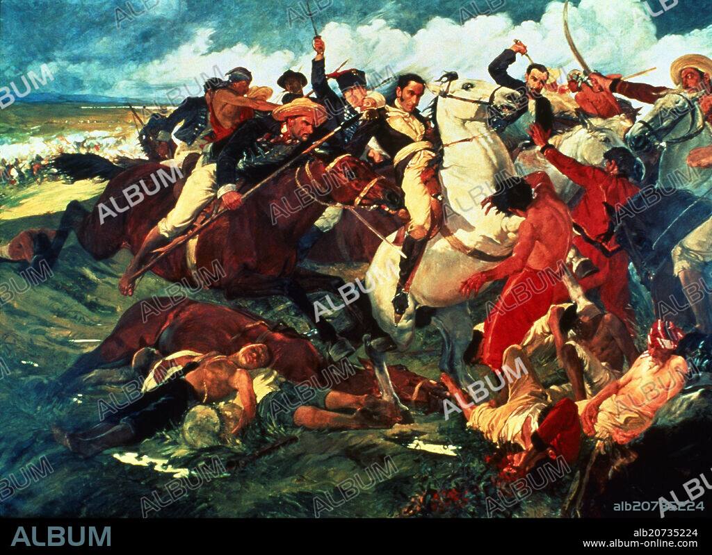 ANTONIO SALAS (1888-1974) TITO SALAS. BATALLA DE ARAURE EL 5 DE DICIEMBRE DE 1813 - BOLIVAR LUCHANDO CONTRA EL EJERCITO ESPAÑOL POR LA INDEPENDENCIA DE VENEZUELA - 1927.