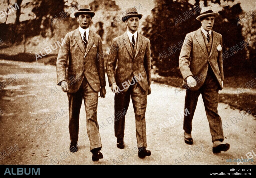 Photograph of Prince Albert Frederick Arthur George (1895-1952), Prince Henry, Duke of Gloucester (1900-1974) and Commander Louis Greig (1880-1953) walking together in Cambridge. Dated 20th Century.