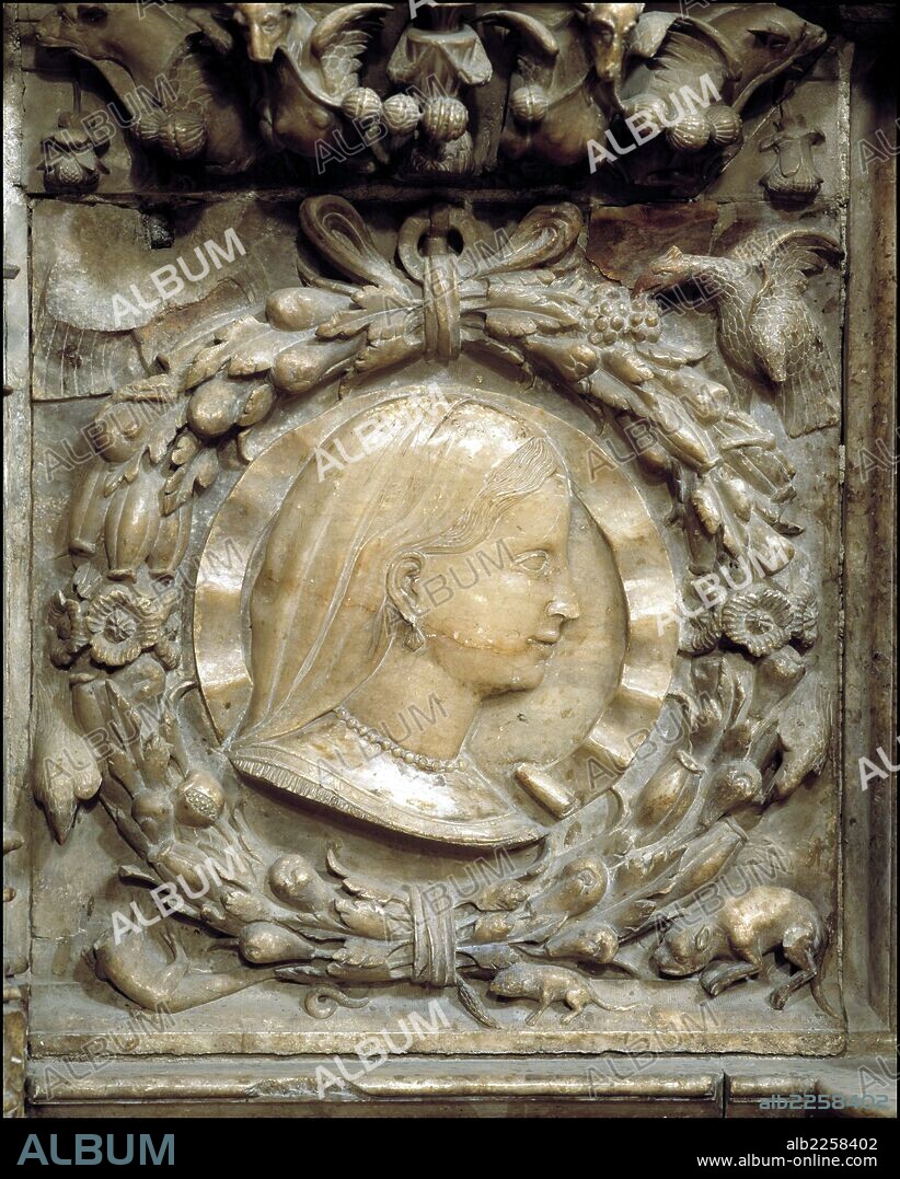 DAMIAN FORMENT. FORMENT , DAMIAN. ESCULTOR ESPAÑOL. VALENCIA 1480 -. MEDALLON DE ALABASTRO EN LOS BAJOS DEL RETABLO MAYOR DE LA CATEDRAL DE HUESCA. RETRATO DE SU HIJA URSULA.