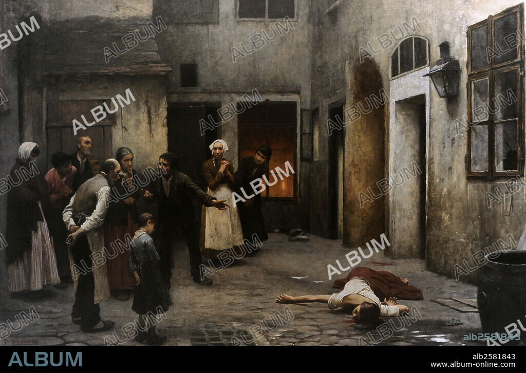 ARTE SIGLO XIX. JAKUB SCHIKANEDER (1855-1924). Pintor checo. "Asesinato en la casa",1890. Oleo sobre lienzo. Galería Nacional de Praga. República Checa.