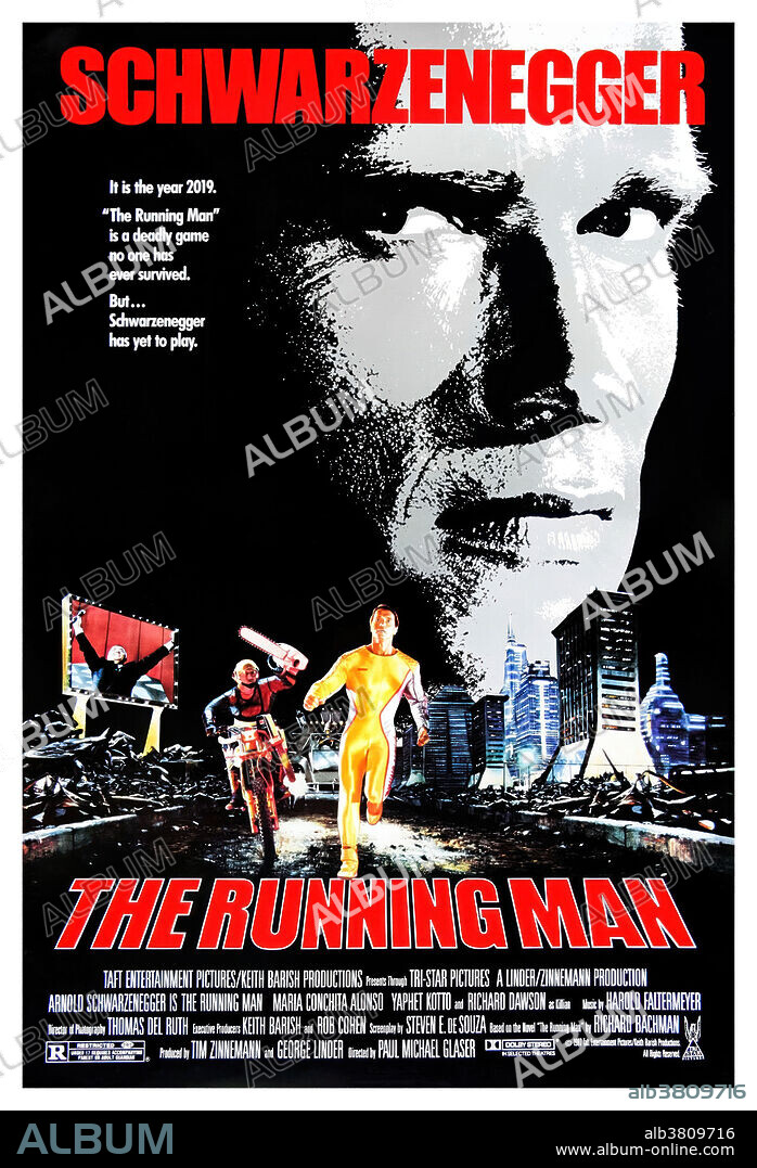 ARNOLD SCHWARZENEGGER en PERSEGUIDO, 1987 (THE RUNNING MAN), dirigida por PAUL MICHAEL GLASER. Copyright TRI STAR PICTURES.