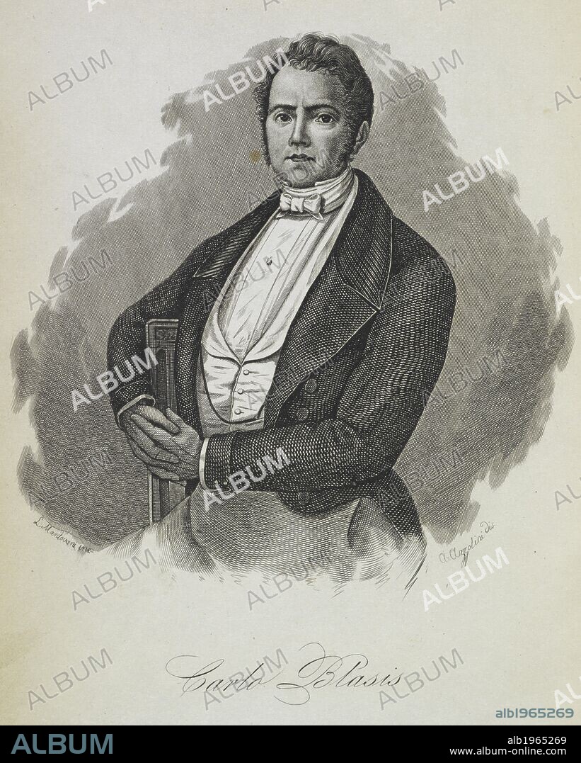 Carlo Blasis ( 1797 - 1878). Italian ballet teacher, choreographer and dance theoretician. L'Uomo fisico, intellettuale, e morale. [With plates.]. Milano, 1858. Portait. Black and white. Source: 12226.g.19, frontispiece. Language: Italian.