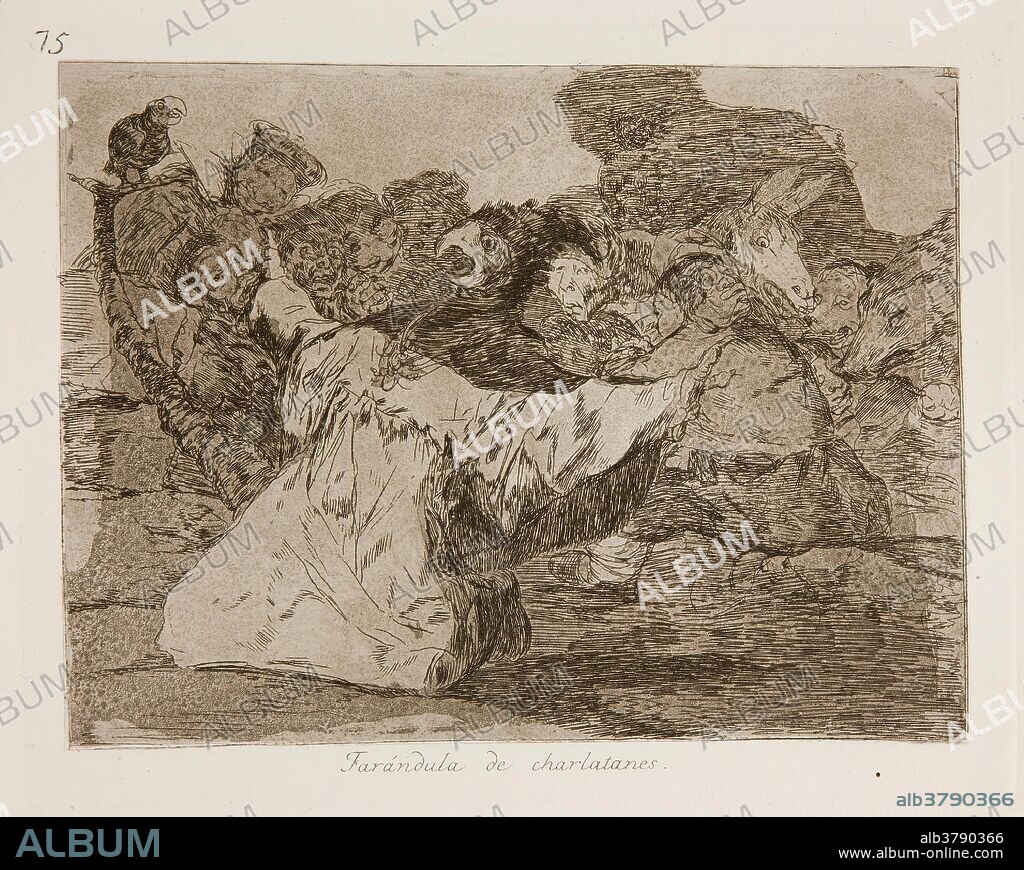 Francisco de Goya y Lucientes / 'Farándula de charlatanes'. 1814 - 1815. Aguafuerte, Aguatinta, Buril, Punta seca sobre papel avitelado, ahuesado, 177 x 222 mm.