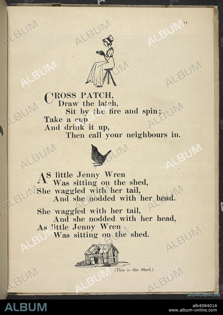 CLAUD LOVAT FRASER. 'Cross patch, draw the latch, ...' . Nursery Rhymes, with pictures by C. L. Fraser. London : T. C. & E. C. Jack, [1919]. Source: 12800.ddd.31 page 15.