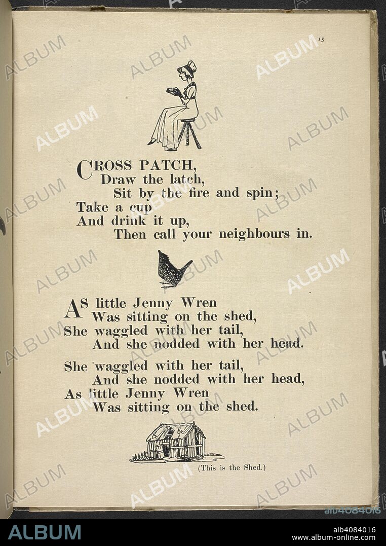 CLAUD LOVAT FRASER. 'Cross patch, draw the latch, ' . Nursery Rhymes,  with pictures by C. L. Fraser. London : T. C. & E. C. Jack, [1919]. Source:  12800.ddd.31 page 15. - Album alb4084016