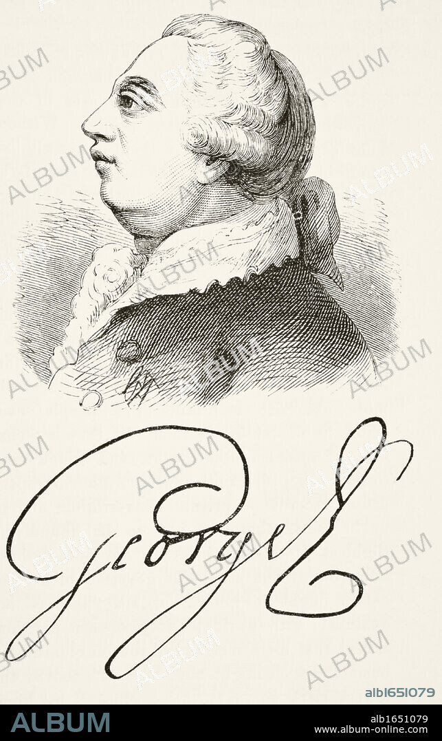 George III 1738 to 1820. George William Frederick King of Great Britain and Ireland and King of Hanover 1815 to 1820. Portrait and signature. From The National and Domestic History of England by William Aubrey published London circa 1890.