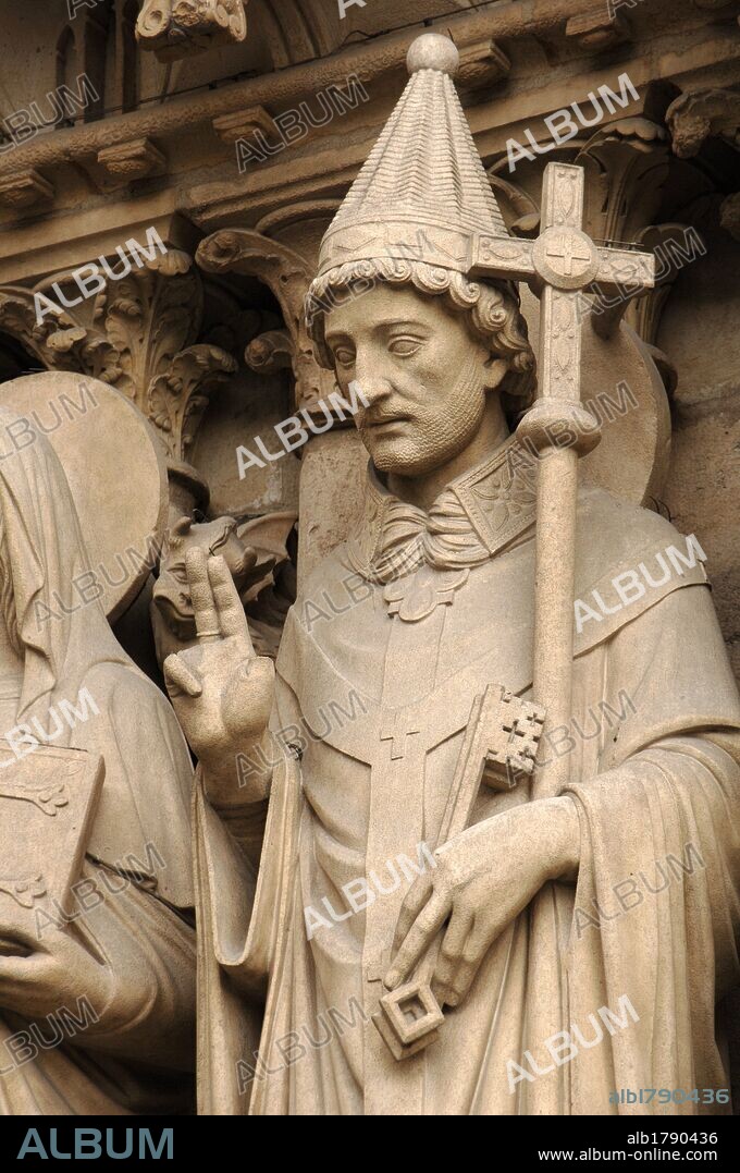 Gothic Art. France. Paris. Notre Dame. Portal of the Virgin (c. 1220). Pope Saint Sylvester.