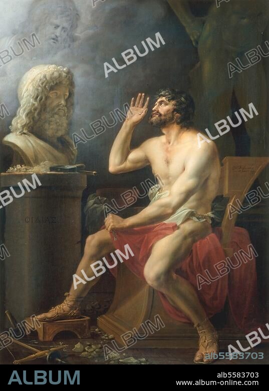 Phidias, athen. Bildhauer, nach 500 v. Chr. vor 423 v. Chr. "Phidias die Zeusbüste vollendend". Gemälde, 1802, von Joseph Dorffmeister. (1764 - vor 1814). Wien, Akademie der Bildenden Künste.