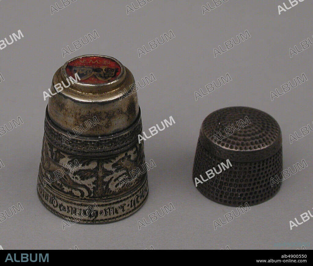 Thimble, German, probably Nuremberg, 1577, German, probably Nuremberg, Silver partly gilt, enamel, 1 × 3/4 in. (2.5 × 1.9 cm), Metalwork-Silver.