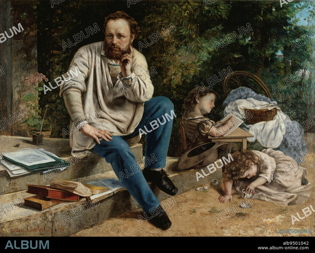 Pierre-Joseph Proudhon and his children in 1853, Courbet, Gustave, Painter, In 1865, 3rd quarter of the 19th century, Petit Palais Ground floor Room 05, Painting, Oil paint, Canvas (material), Dimensions - Work: Height: 147 cm, Width: 198 cm, Dimensions - Frame: Height: 186.5 cm, Width: 236 cm, Thickness: 13 cm.