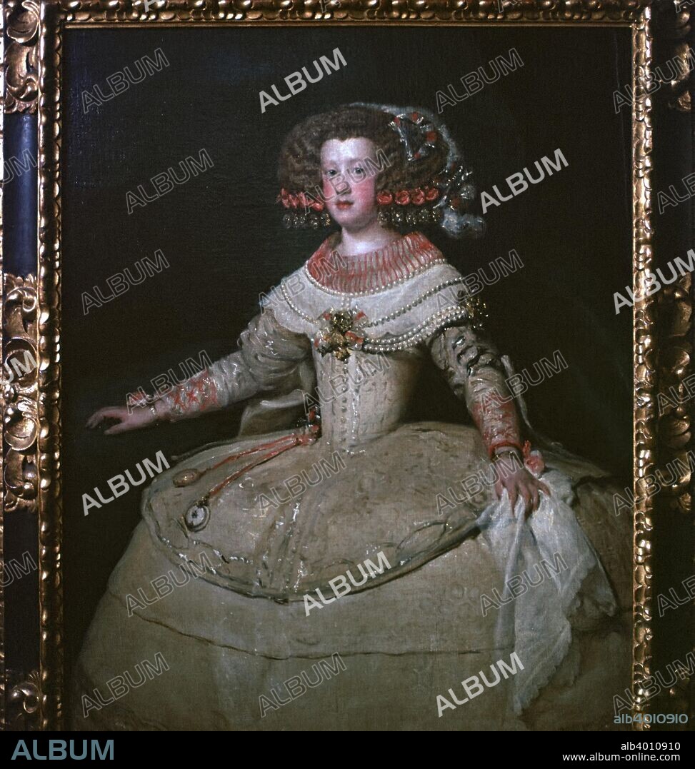 Painting of the Infanta Maria Theresa (10 September 1638 - 30 July 1683) by Velasquez (June 6, 1599 - August 6, 1660), from the Kunsthistoriches museum's collection in Vienna, 17th century.