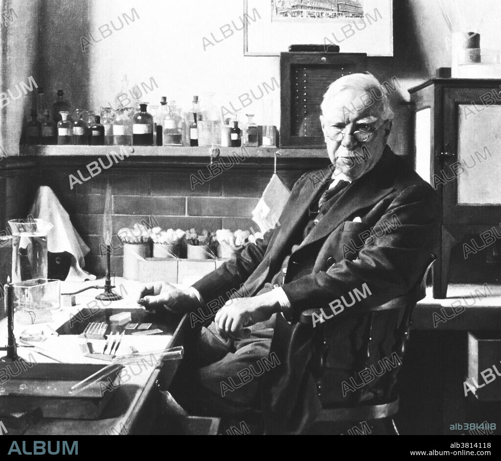 Almroth Edward Wright (1861-1947) was an English bacteriologist and immunologist. In 1902 Wright started a research department at St Mary's Hospital Medical School in London. He developed a system of anti-typhoid fever inoculation and a method of measuring protective substances (opsonin) in human blood. He convinced the armed forces that 10 million vaccines for the troops in northern France should be produced during World War I. Wright warned early on that antibiotics would create resistant bacteria, something that has proven an increasing danger. He made his thoughts on preventive medicine influential, stressing preventive measures. He was elected a Fellow of the Royal Society in1906. He died in 1947 at the age of 85.