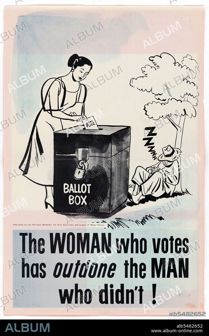 10/8/1951 -  Propaganda Posters Distributed in Asia, ca. 1950s - The Woman Who Votes is better than the man who didn't poster (Woman voting poster)  .