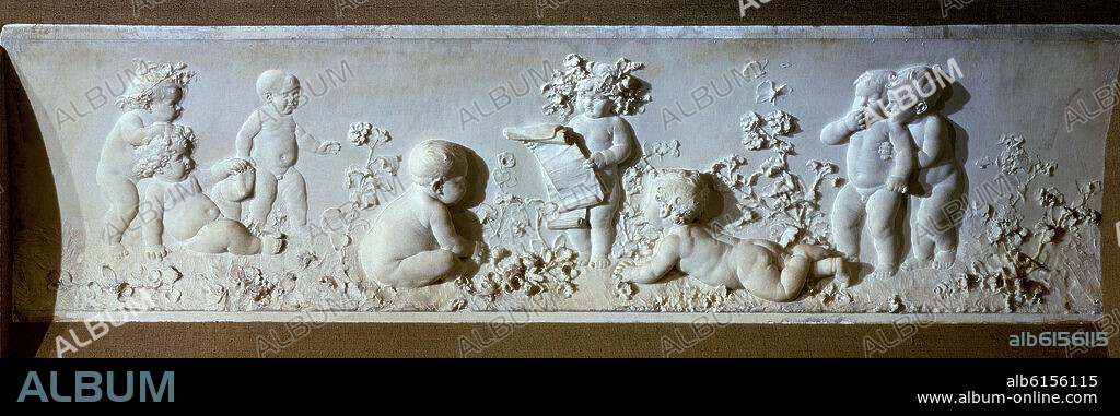 MARIANO BENLLIURE Y GIL. RELIEVE-NIÑOS JUGANDO-MARMOL 67X247 CM.