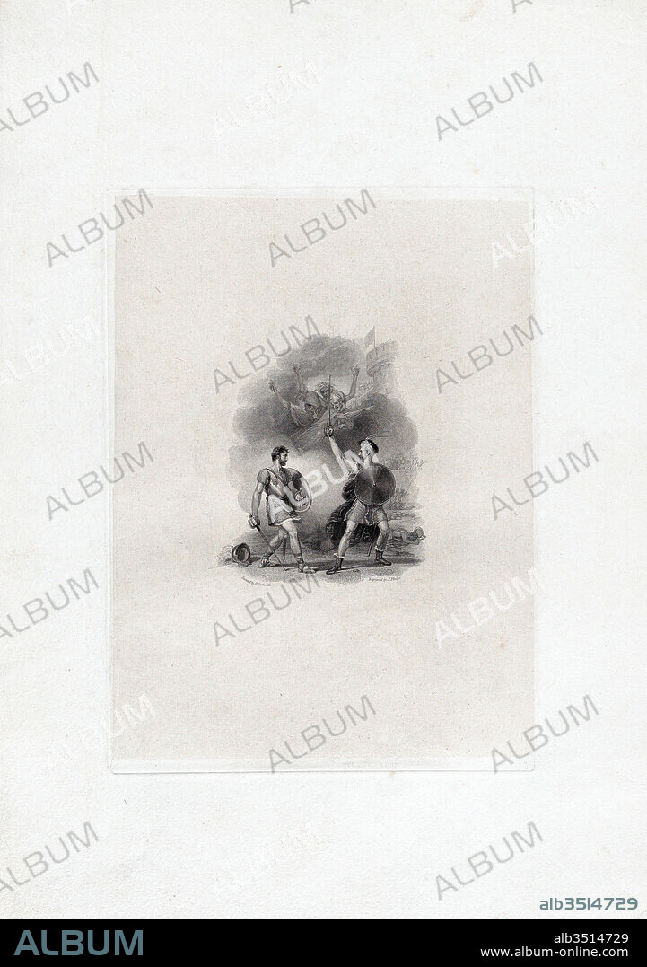 Drawings and Prints, Print, Macbeth and Macduff (Shakespeare, Macbeth, Act 5, Scene 8), Engraver, Publisher, Artist, Subject, Publisher, After, Joseph Phelps, Hurst, Robinson & Co., Richard Corbould, William Shakespeare, Robert Jennings, London, British, active 1808–29, London, British, London 1757–1831 London, British, Stratford-upon-Avon 1564–1616 Stratford-upon-Avon, Phelps.