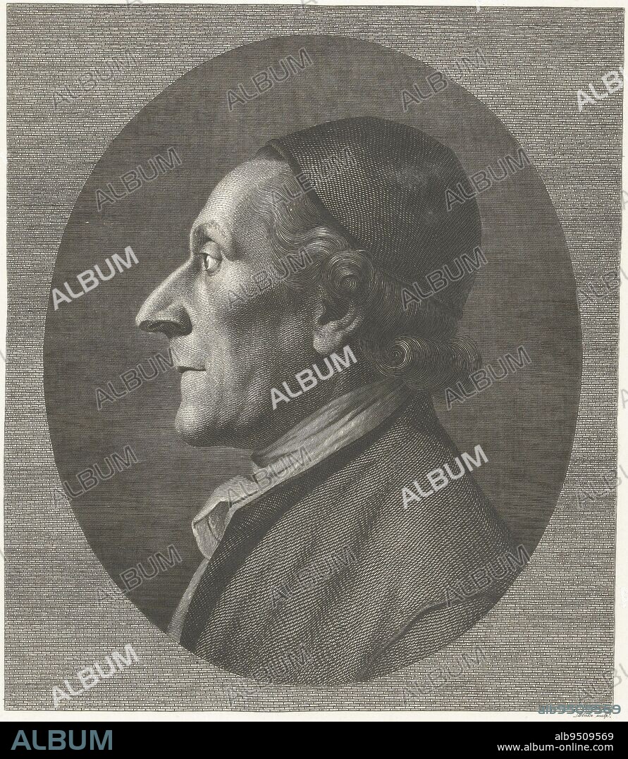 Oval with a bust of the theologian Johan Kaspar Lavater, en profil, Portrait of Johann Kaspar Lavater Rev John Caspar Lavater of Zurich , print maker: William Blake, (mentioned on object), publisher: Joseph Johnson, (mentioned on object), print maker: England, publisher: London, 1787 - 1800, paper, engraving, etching, h 367 mm × w 302 mm.