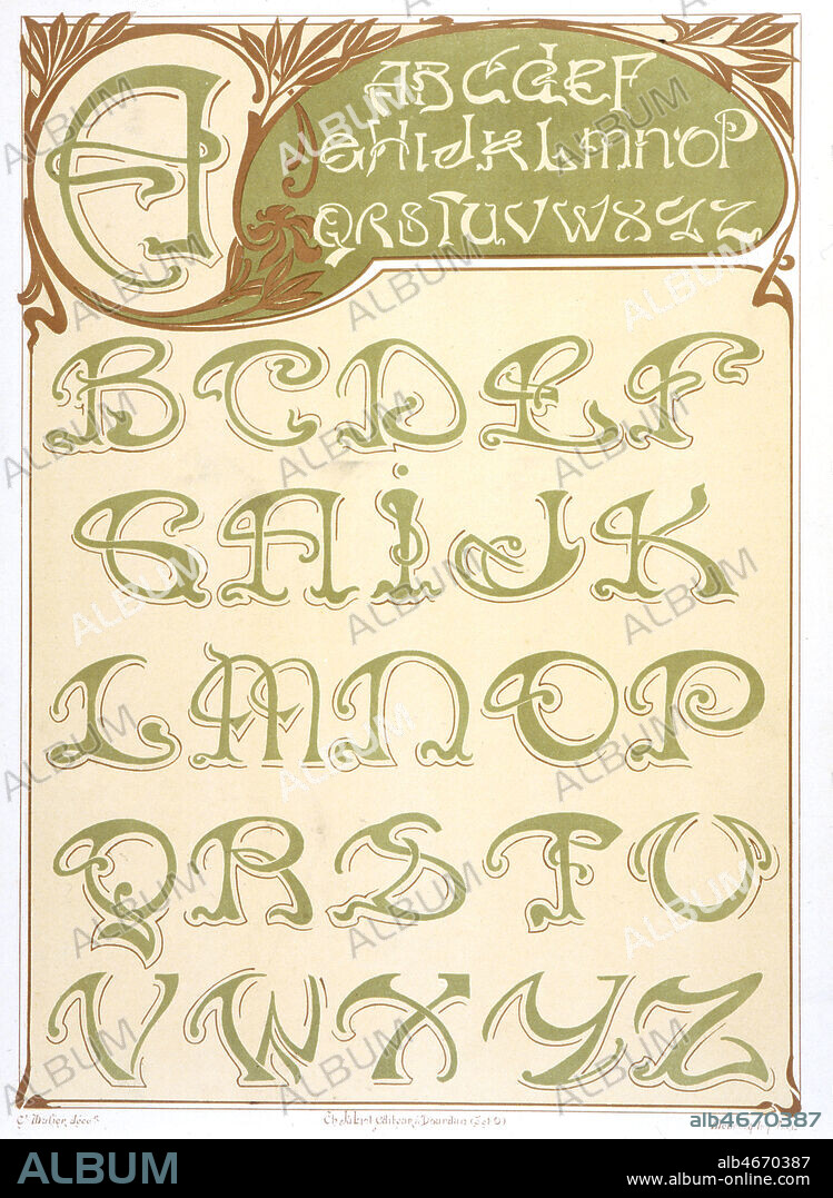 Alphabet de style art nouveau in Lettre et enseignes Art Nouveau par E. MULIER vers 1900. Credit: Collection KHARBINE-TAPABOR.