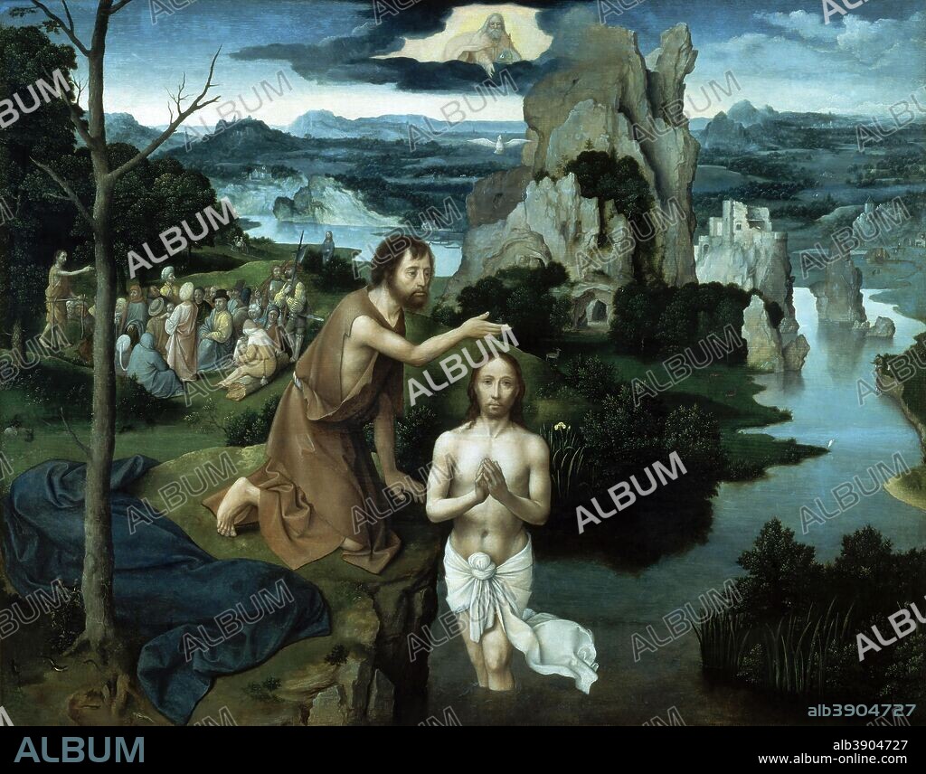 JOACHIM PATINIR. The Baptism of Christ. Date/Period: 1510 - 1520. Painting. Oil on Oak. Height: 597 mm (23.50 in); Width: 763 mm (30.03 in).