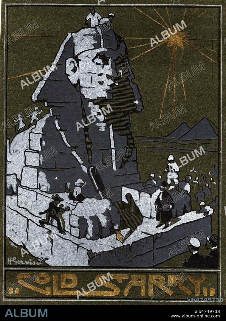 Le Sphinx ecrivant avec un stylo-plume. Carte publicitaire pour les stylos Gold Starry', vers 1925. Credit : Collection IM/KHARBINE-TAPABOR.