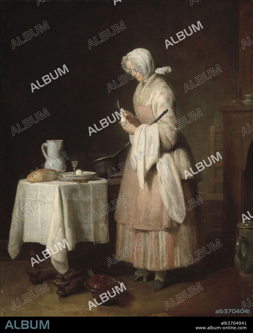 JEAN SIMEON CHARDIN. The Attentive Nurse. Dated: 1747. Dimensions: overall: 46.2 x 37 cm (18 3/16 x 14 9/16 in.)  framed: 61.9 x 53.7 x 7.3 cm (24 3/8 x 21 1/8 x 2 7/8 in.). Medium: oil on canvas.