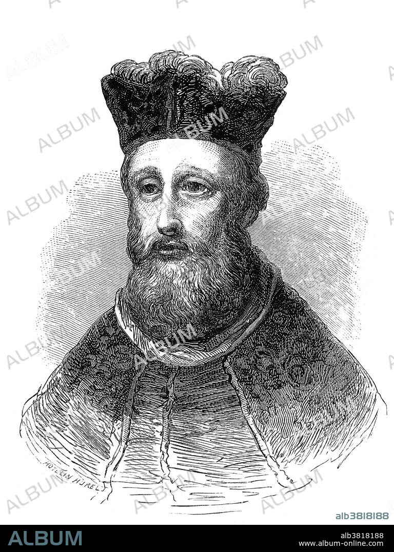 Guy de Chauliac (1300 - July 25, 1368), was a French physician and surgeon. In 1342 he was invited to the Papal Court in Avignon, France, to serve as a personal physician to Pope Clement VI. When the Black Death arrived in Avignon in 1348, physicians fled the city, but Chauliac stayed on, treating plague patients and documenting symptoms meticulously. Through his observations, he distinguished between the two forms of the disease, the Bubonic Plague and the Pneumonic Plague. The plague was recognized as being contagious although the agent of contagion was unknown; as treatment Chauliac recommended air be purified, venesection (bleeding), and healthy diet. He went on to become personal physician to Pope Innocent VI, and then to Pope Urban V. His seminal work on surgery, Chirurgia magna, was finished in 1363. In seven volumes, the treatise covers anatomy, bloodletting, cauterization, drugs, anesthetics, wounds, fractures, ulcers, special diseases, and antidotes. Among his treatments he described the use of bandages and he also believed pus from an infection was beneficial to the healing process. He describes surgical techniques such as intubation, tracheotomy, and suturing. It was translated into many other languages (including Middle English) and widely read by physicians in late medieval Europe. He died in Avignon in 1368. Illustration from Vies Des Savants Illustrates, Savants Du Moyen-Age by Louis Figuier, 1883.