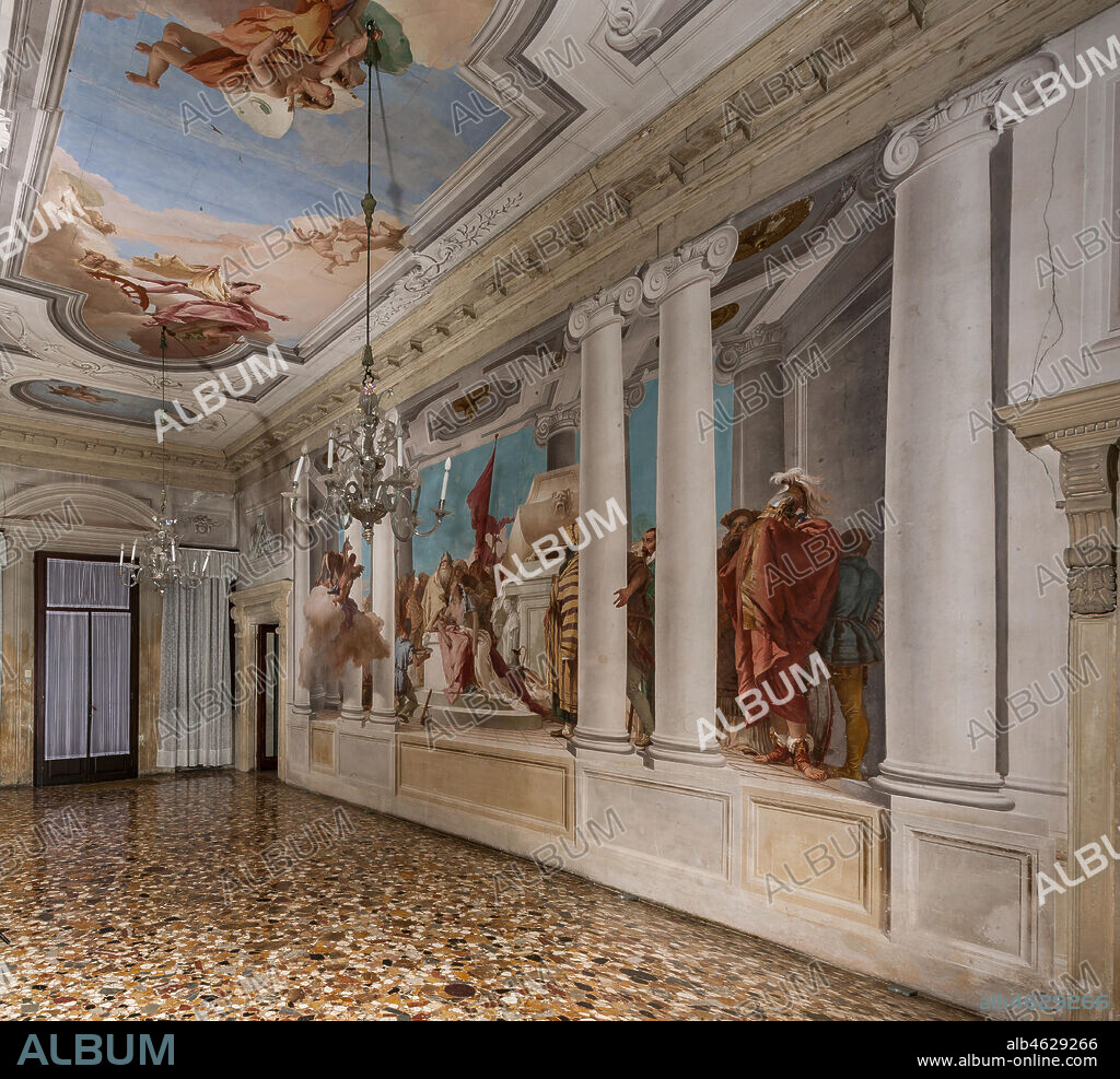 Vicenza, Villa Valmarana ai Nani, Palazzina (Small Building): view of the entrance hall. On the wall, "The Sacrifice of Iphigenia", and on the ceiling "Diana and Aeolus" by Giambattista Tiepolo, 1757.