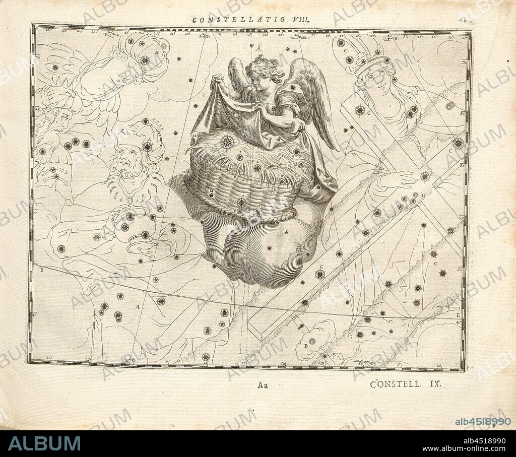 Lyra, Constellation Lyre, Constellatio VIII, p. 45, Bayer, Johann; Kager, Johann Matthias; Kilian, Lucas; Schecks, Kaspar, 1627, Julius Schiller: Coelum stellatum christianum (...). Augustae Vindelicorum [Augsburg]: praelo Andreae Apergeri, 1627.