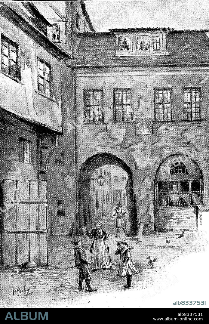 Der historische Stadtbereich Krgel in Berlin im Jahre 1895, Im Jahr 1935 fiel der Krgel komplett dem Neubau der Reichsmºnze zum Opfer. Der Krgel mit seiner alten engen und unhygienischen Bebauung galt bis dahin gemeinhin als Sinnbild fºr die vielfach menschenunwºrdigen Wohnungsverh§ltnisse Berlins / The historic urban area of Krgel in Berlin in 1895. In 1935, the Krgel fell victim completely to the construction of the new Reichsmºnze. Until then, the Krgel with its old, narrow and unhygienic buildings was generally regarded as a symbol of Berlin's often inhumane housing conditions, Historisch, historical, digital improved reproduction of an original from the 19th century / digital restaurierte Reproduktion einer Originalvorlage aus dem 19. Jahrhundert, genaues Originaldatum nicht bekannt.