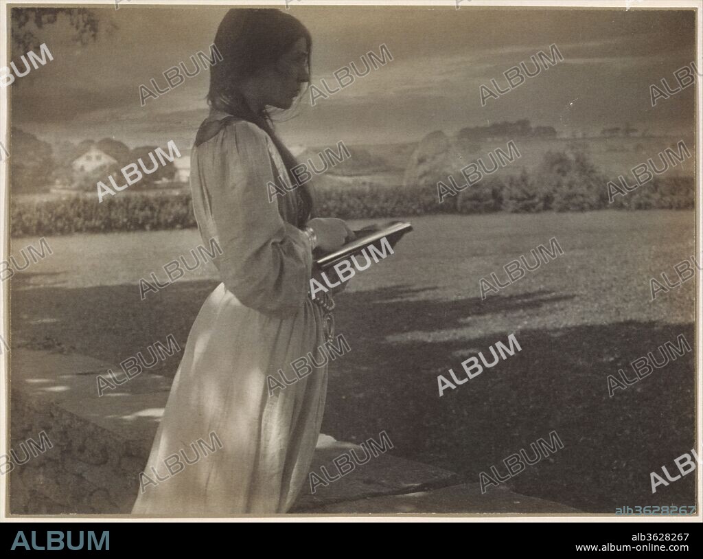 GERTRUDE KÄSEBIER. The Sketch. Artist: Gertrude Käsebier (American, 1852-1934). Dimensions: 15.3 x 20.7 cm. (6  x 8  1/8  in.). Date: 1903.
A frequent model for Käsebier and F. Holland Day, Beatrice Baxter Ruyl, who posed here, made illustrations for children's books and the Boston Herald.