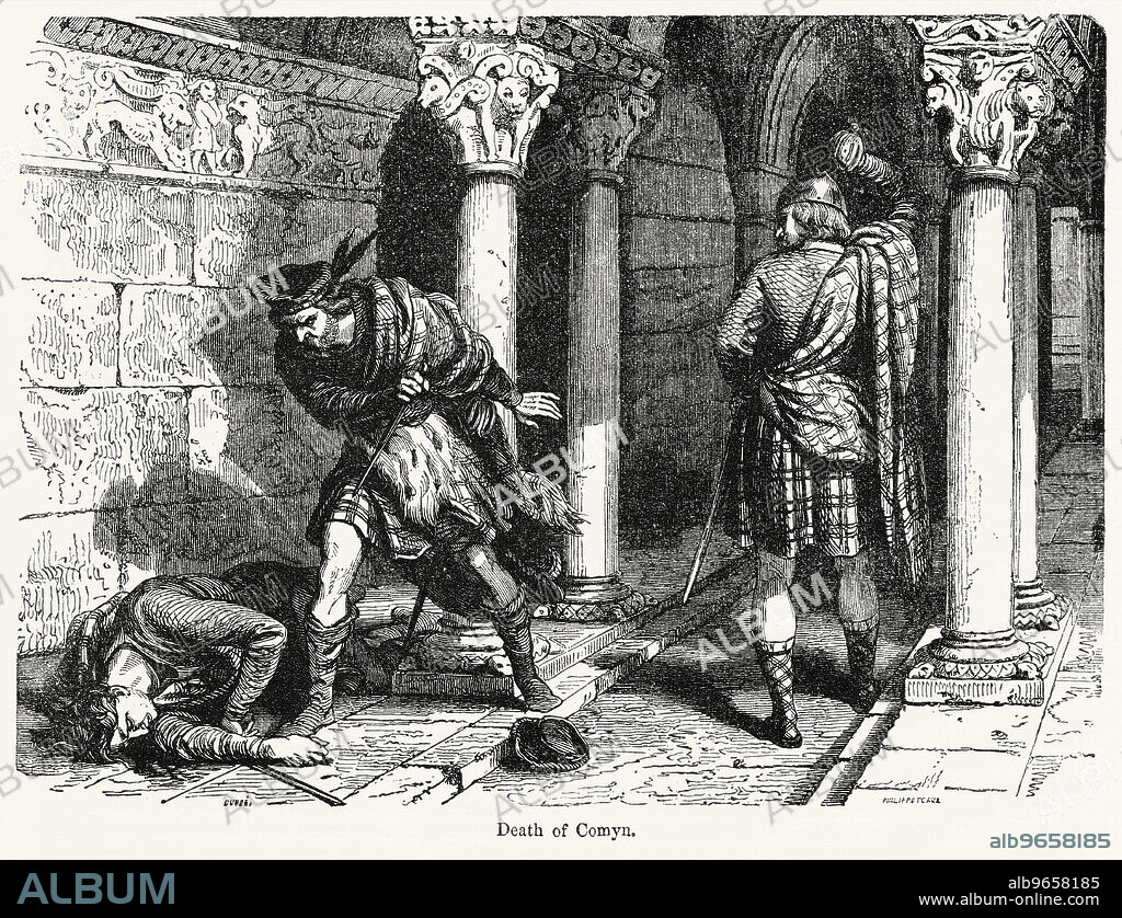 Death of Comyn, Illustration from John Cassell's Illustrated History of England, Vol. I from the earliest period to the reign of Edward the Fourth, Cassell, Petter and Galpin, 1857.