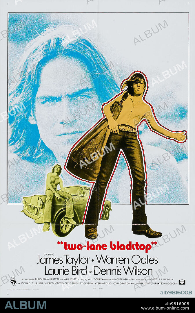 Poster of TWO-LANE BLACKTOP, 1971, directed by MONTE HELLMAN. Copyright UNIVERSAL PICTURES.