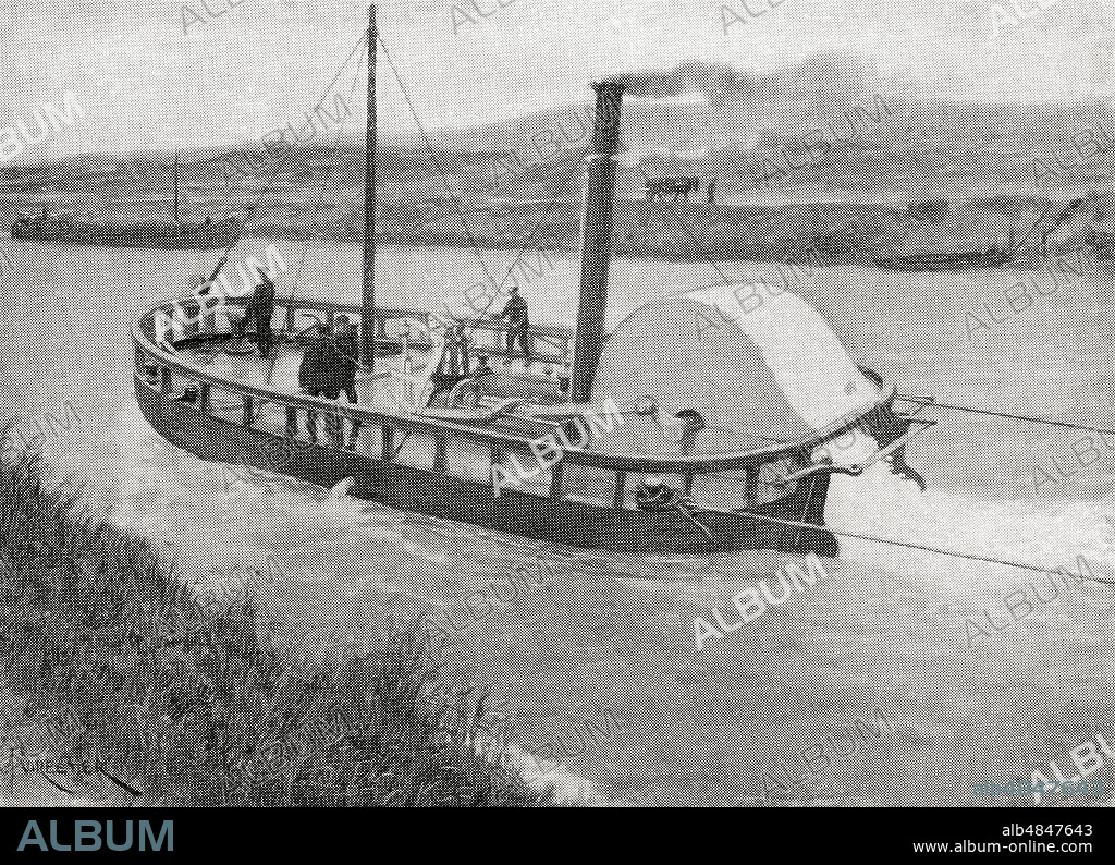 William Symington's (1764â€“1831) stern wheel steam tug, Charlotte Dundas in 1803.  From The Book of Ships, published c.1920.