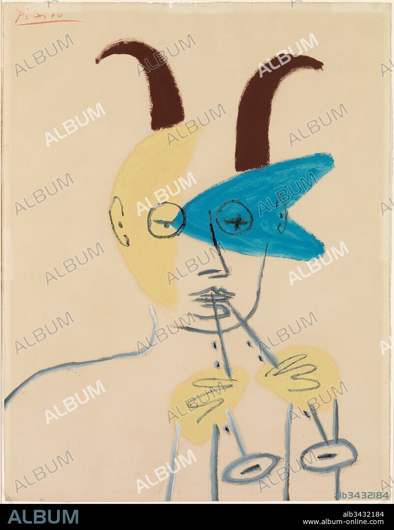 Pablo Picasso / "Jaume Sabartés like a fauno tocando el aulos", 1946, Drawing (oil and charcoal on filigree paper), 65 x 50 cm, MPB 113143.