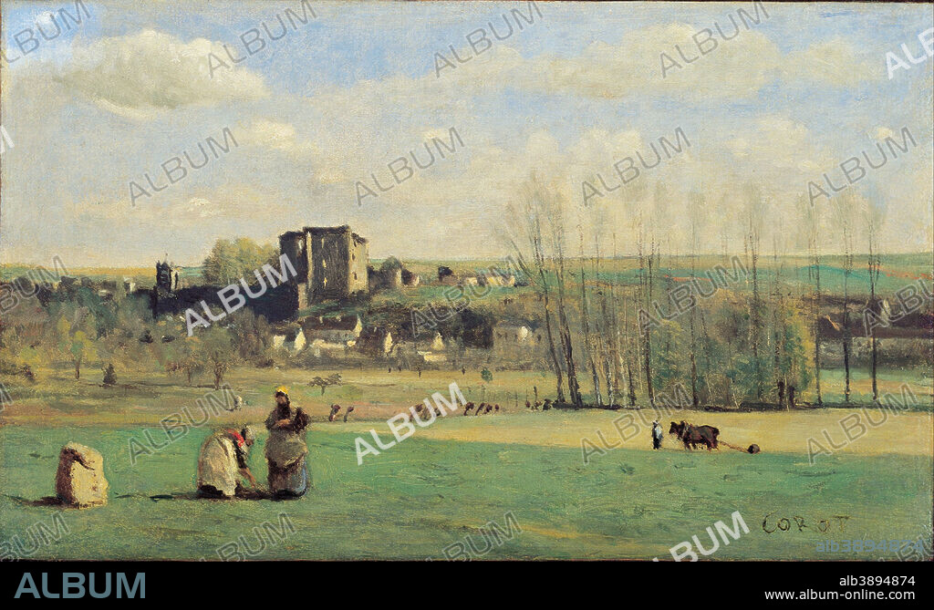 JEAN BAPTISTE CAMILLE COROT. Landscape of La Ferté-Milon. Date/Period: Between 1855 and 1865. Painting. Oil on canvas. Height: 23.7 cm (9.3 in); Width: 39.3 cm (15.4 in).