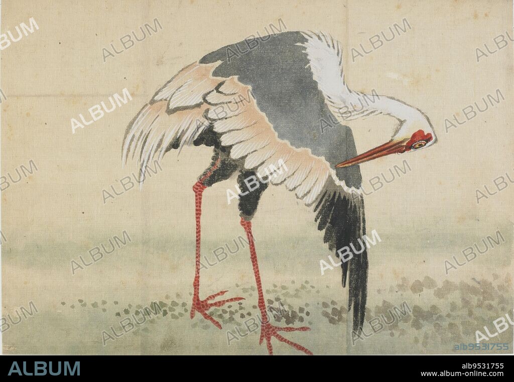 KATSUSHIKA HOKUSAI. Crane. Origin: Japan. Period: Edo period. Date: 1760-1849. Ink and color on paper; mounted as an album leaf.