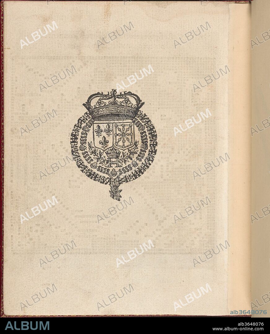 Les Singuliers et Nouveaux Portraicts... page 72 (verso). Binder: Chambolle-Duru (French, 19th century). Designer: Federico de Vinciolo (Italian, active Paris, ca. 1587-99). Dimensions: Overall: 8 1/16 x 6 5/16 in. (20.5 x 16 cm). Publisher: Jean Le Clerc , Paris. Sitter: Frontispiece portrait of Henri III, King of France and Poland (1551-1589); Portrait of Louise de Lorraine-Vaudemont (French, Nomény 1553-1601 Moulins) , Queen of France. Date: 1588.
Designed by Federic de Vinciolo, published by Jean Le Clerc, Paris, bound by Chambolle-Duru, French, 19th century.
From top to bottom, and left to right:
Printed in the center of the page is the coat of arms of Henry III.