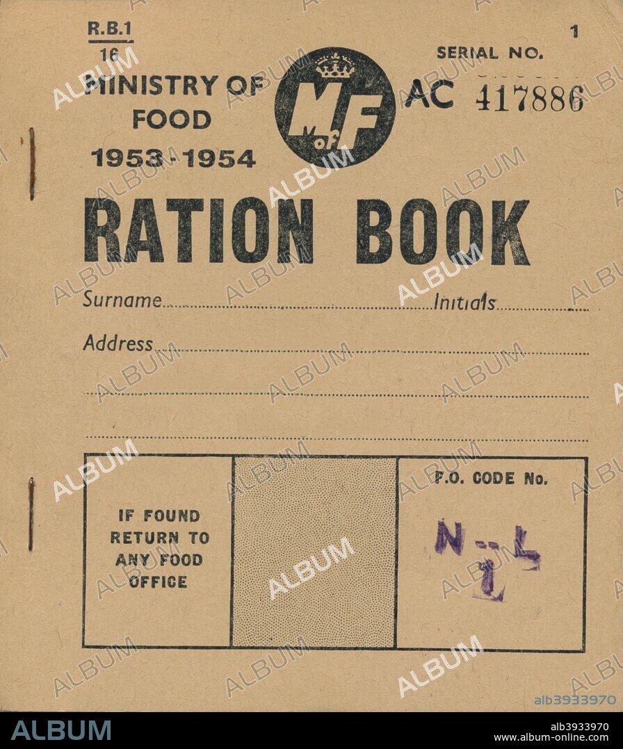 Ministry of Food Ration Book 1953-1954. After the outbreak of World War II in September 1939 rationing was introduced in the U.K. The first commodity to be controlled was petrol. On 8 January 1940, bacon, butter and sugar were rationed. This was followed by the further rationing of meat, tea, jam, biscuits, breakfast cereals, cheese, eggs, lard, milk and canned and dried fruit. Rationing continued after the war eventually coming to an end on 4 July 1954 when meat and all other food rationing ended in Britain.
